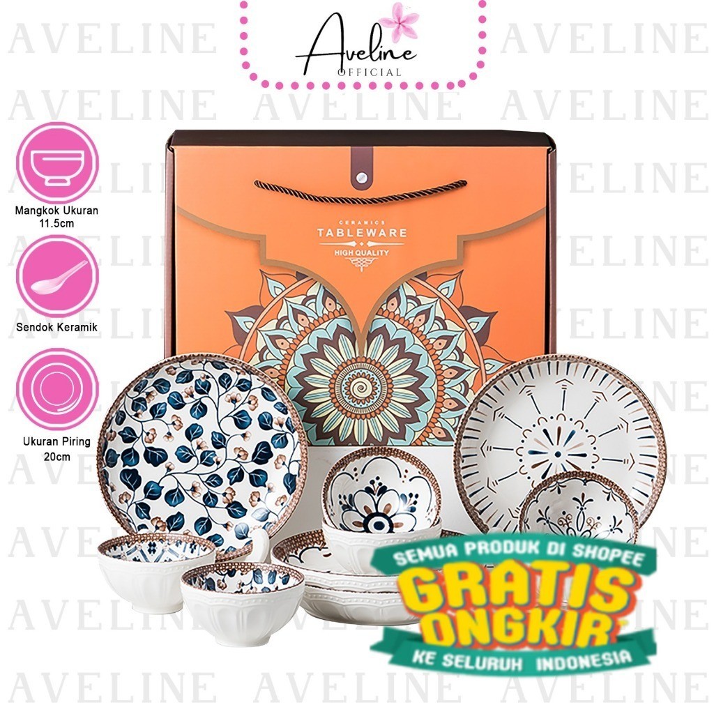 Aveline [ SET BESAR ] Hampers Mangkok Set Premium Peralatan Makan 2 Mangkok + 2 Piring / Mangkok Eik