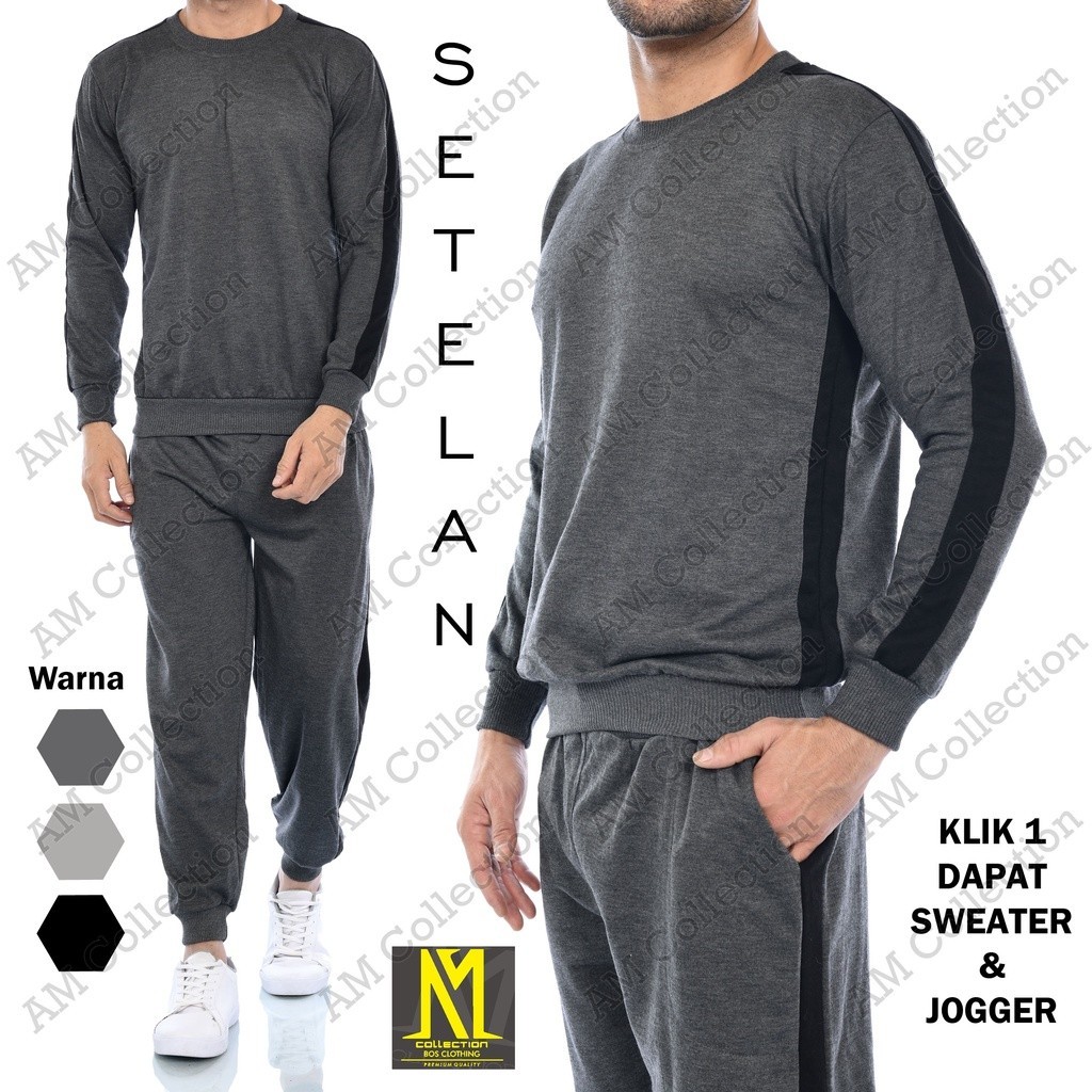 Set Olahraga Murah Pakaian Kekinian Jogging Sport / Setelan Jogger Sweater Pria Wanita Katun Babby T