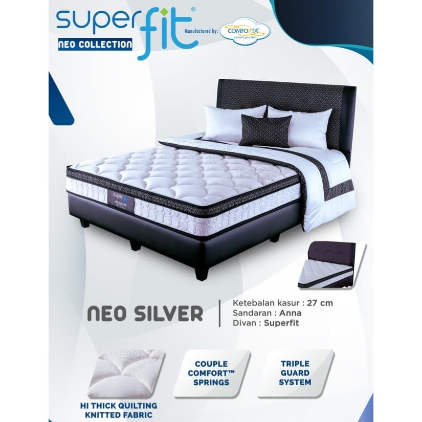 SUPERFIT By COMFORTA Kasur Spring Bed Neo Silver Matras Fullset Dipan Garansi 10Tahun