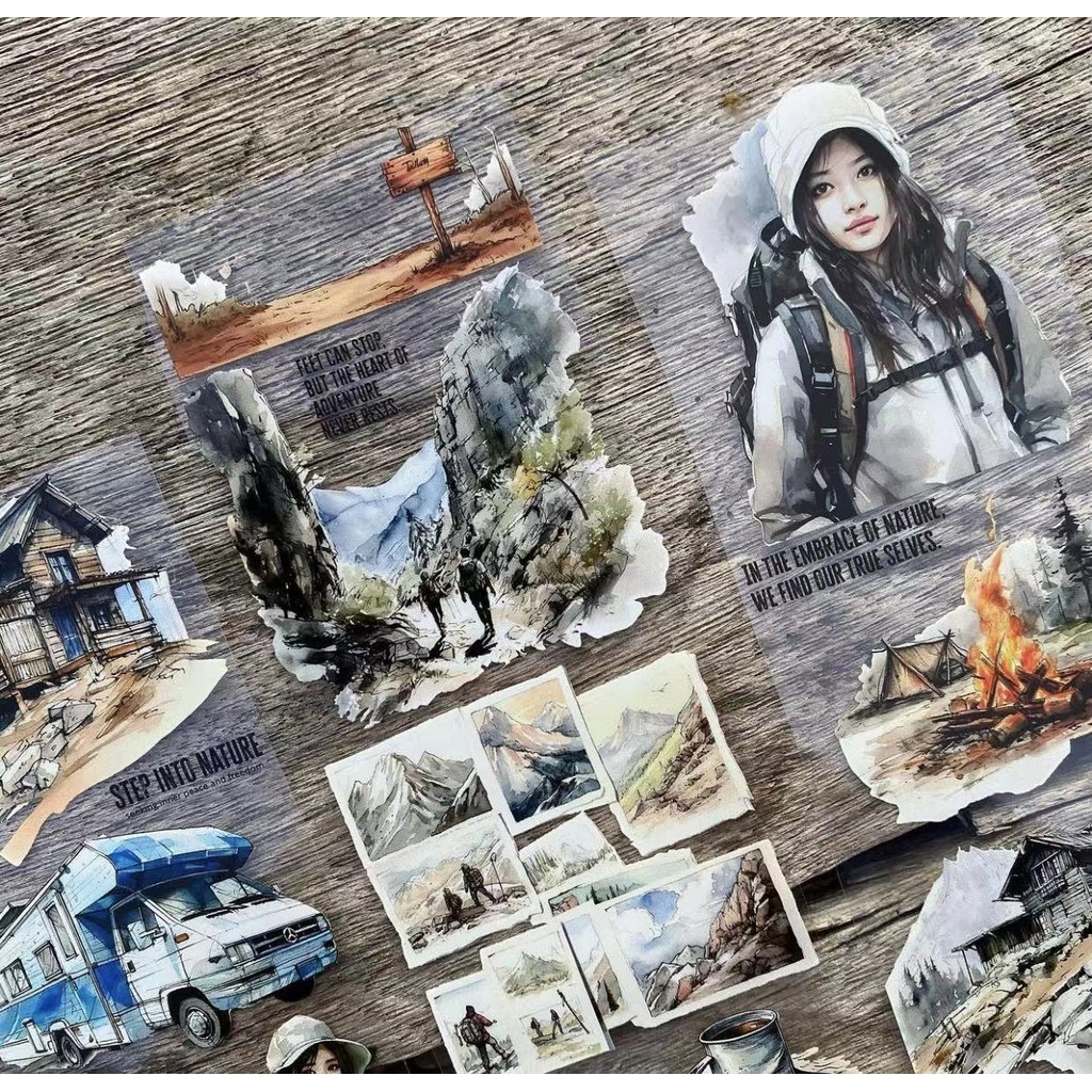 

1 Loop NEVERLAND Vintage Nature Mountain Camp Girl Washi PET Tape Planner DIY Card Making Scrapbooking Plan Decorative Sticker