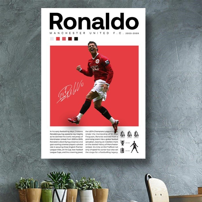Poster CRISTIANO RONALDO Poster frame Manchester United Wall Decor CR7 Sepakbola Hiasan Dinding Prem