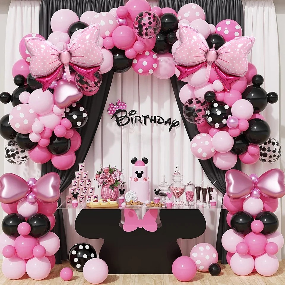 Set Balon Busur Kartun Mickey Minnie Mouse Kit Lengkungan Karangan Bunga Dekorasi Pesta Ulang Tahun 