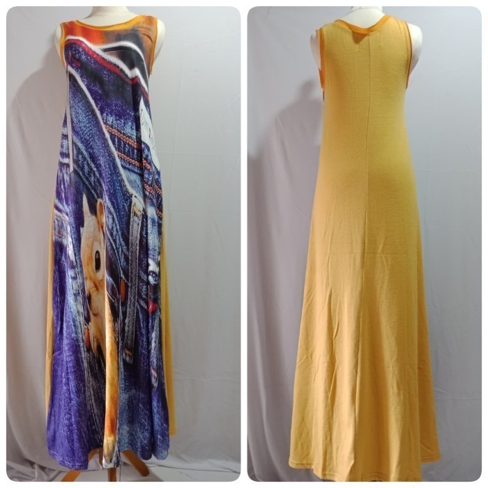 Dress terusan wanita bahan kaos bergambar 09