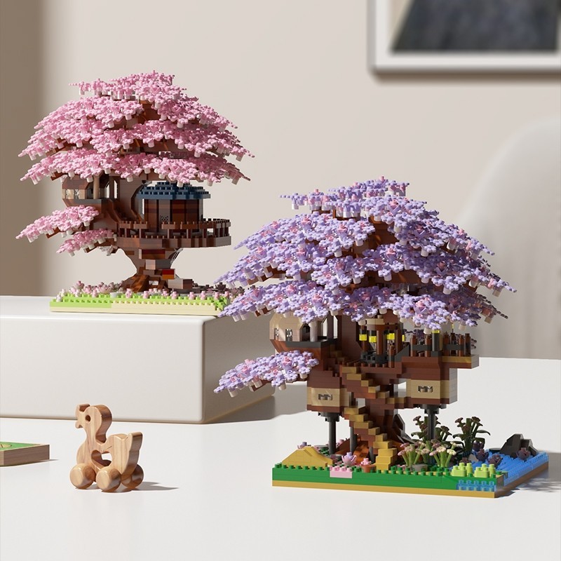 Mainan Bunga Pohon Sakura Nano Block Flower Dekorasi Desktop Blok Bangunan Puzzle Susun Mainan 3D Mo