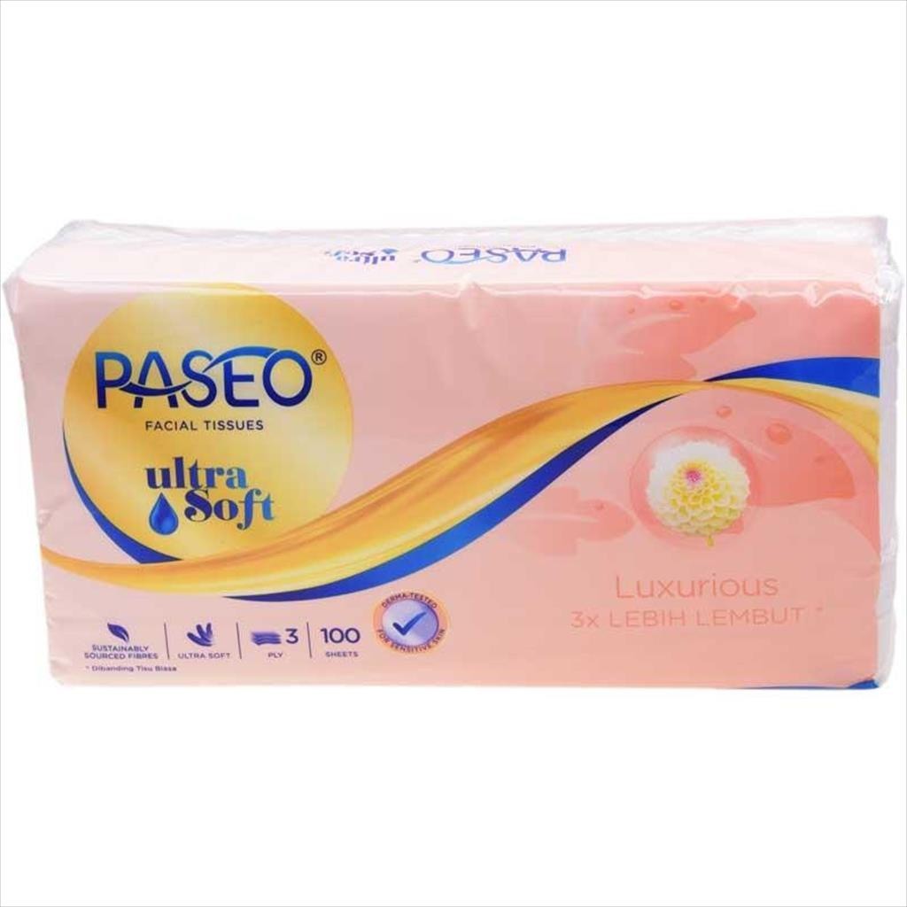 TISSUE PASEO BABY ULTRA SOFT 100 SHEETS 3 PLY TEBAL BAYI LEMBUT FACIAL TISU WAJAH PERLENGKAPAN PERAW