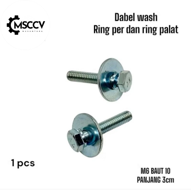 BOLT M6x30 WASH DOBEL RING BAUT 10 panjang 3cm ring per dan ring plat anti copot baut baja