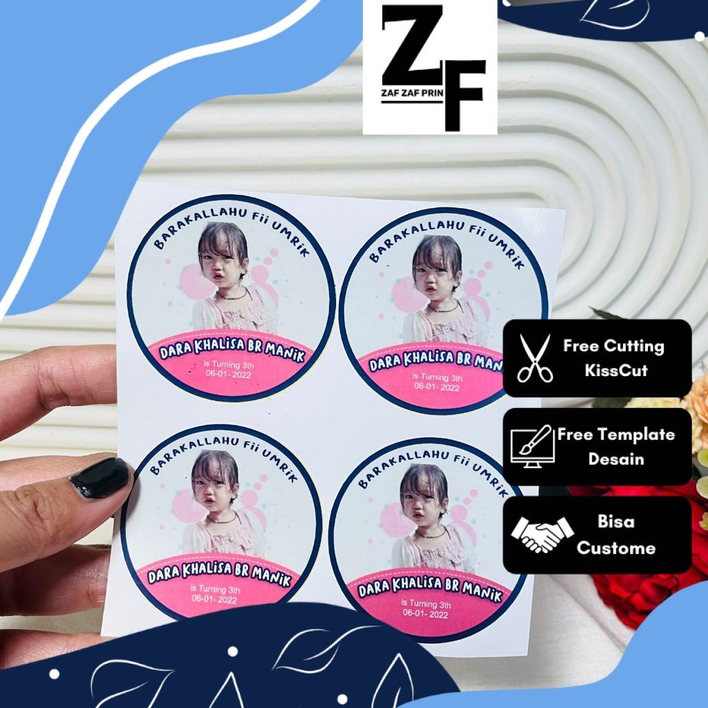 

ZAF 5-8 Print Stiker Vinyl Ulang Tahun Anak Sticker Label Undangan Happy Birthday Uk.Sedang