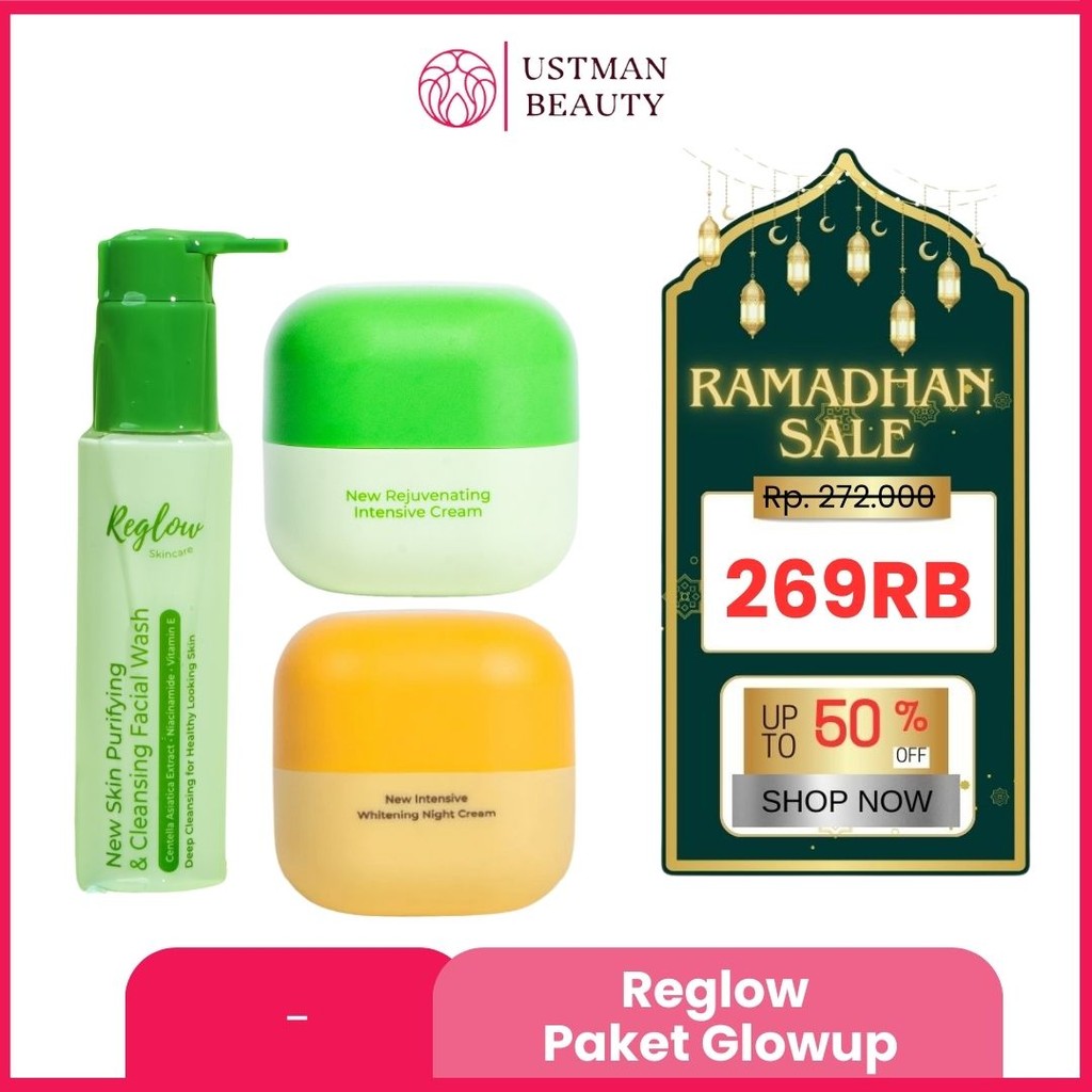 Reglow Skincare Glow Skin - Paket Facial Wash, Intensive Krim Siang & Krim Malam