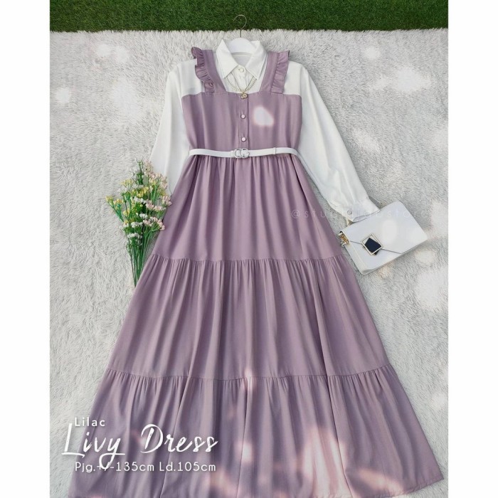 Gamis Lebaran Murah /Baju Gamis Dress Wanita Muslim Remaja Syari Livy Korean Style Murah - Lilac