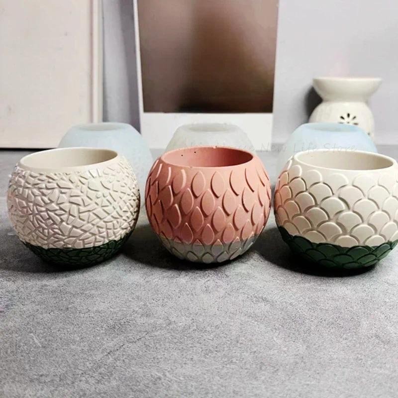 

Fish Scale Flowerpot Mold Flowerpot Vase Pen Holder Silica Gel Mold Household Decoration Storage Box Candle Jar Gypsum Mold