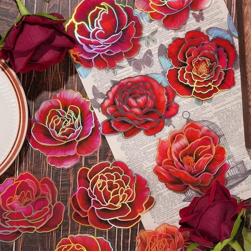 

Journamm 10pcs/pack Big Size PET Flowers Stickers Gold Foil DIY Scrapbooking Art Collage Junk Journal Decor Sticker Stationery