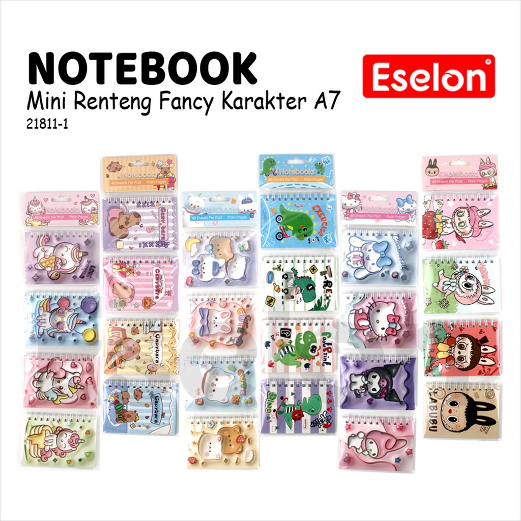 

[ES.JKT] 1renteng isi 4pcs Diary A7 Kar akter /4buah Diary Renteng Spiral A7
