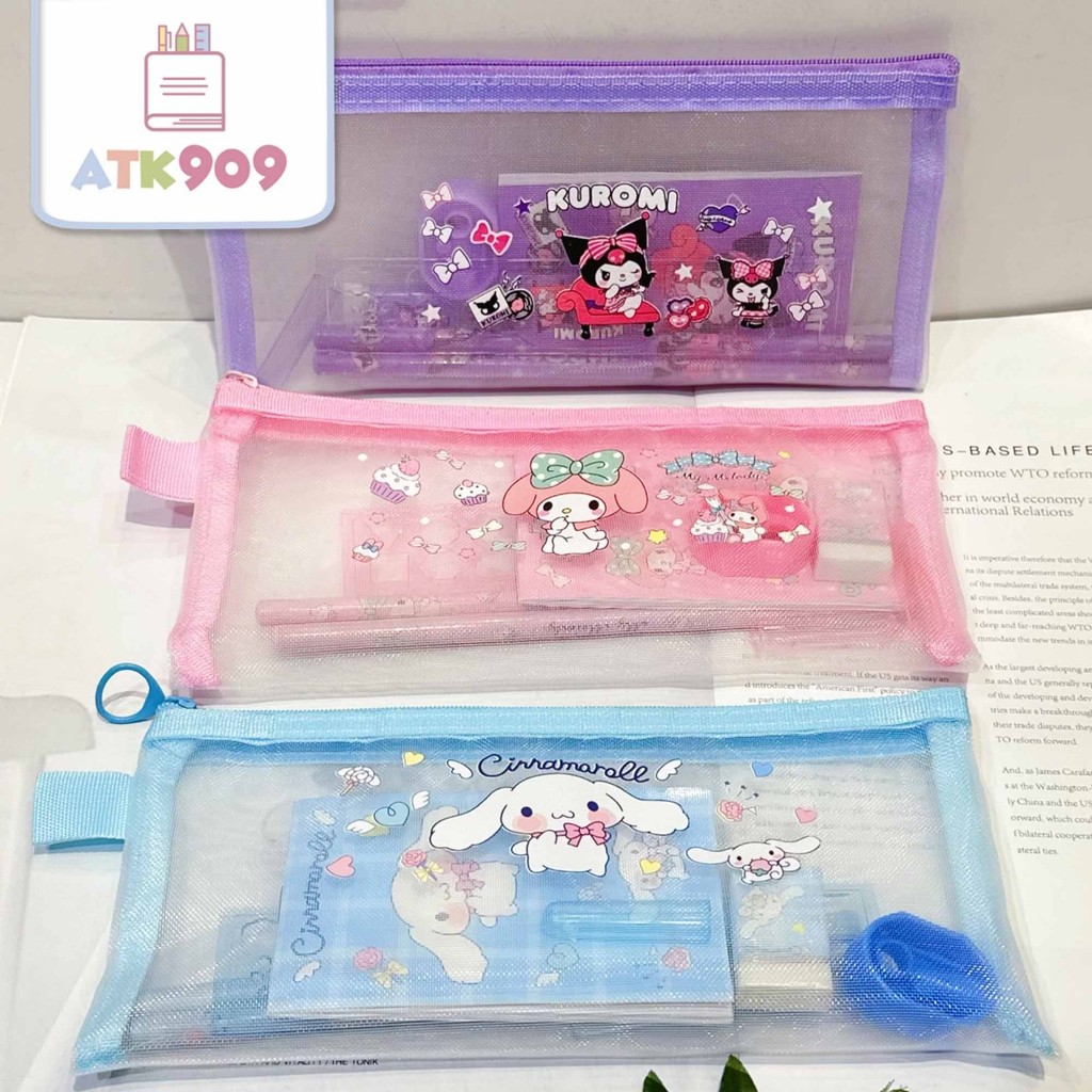 

Kotak Pensil Set Jaring Sanrio Cinnamoroll Kuromi Melody study set sanrio
