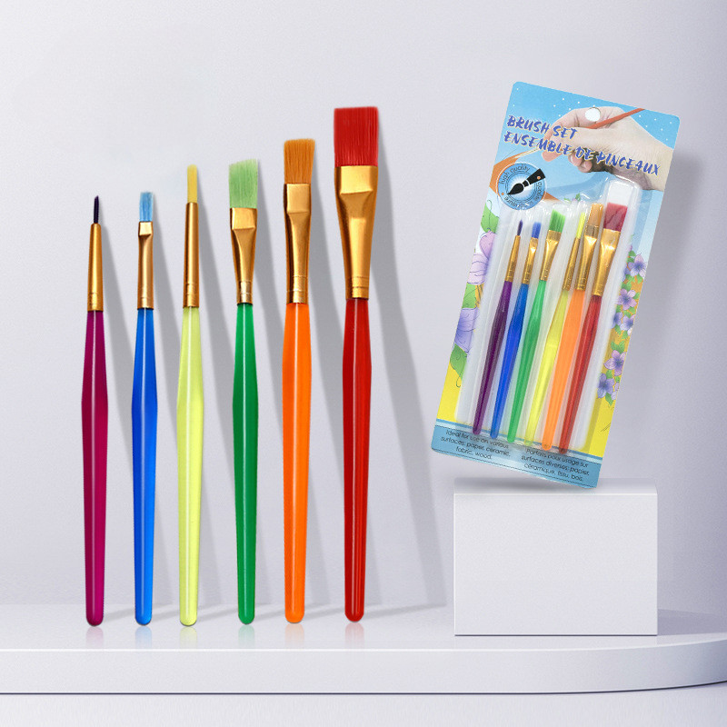 

6 Pcs fluorescent color Painting Brushes Set Art Hair Nylon Hair Paint Brush Pen for Oil Acrylic Watercolor School Art Supplies