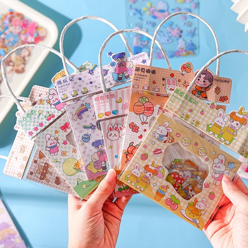 

40pcs Kreatif Kartun Gadis Tas Tangan Seri label Pack Student Diary