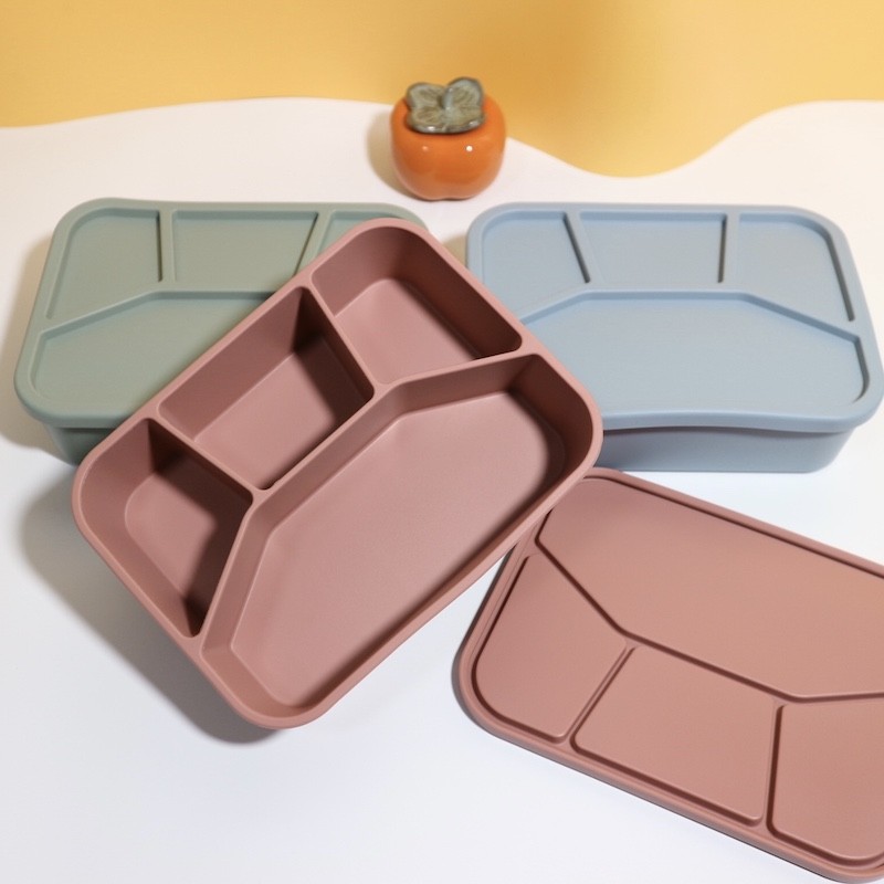 

Wellfine Bpa Free Custom Silicone Snack Box Kids Food Snack Storage Box for School Non Spill 4 Compartments Bento Lunch Box