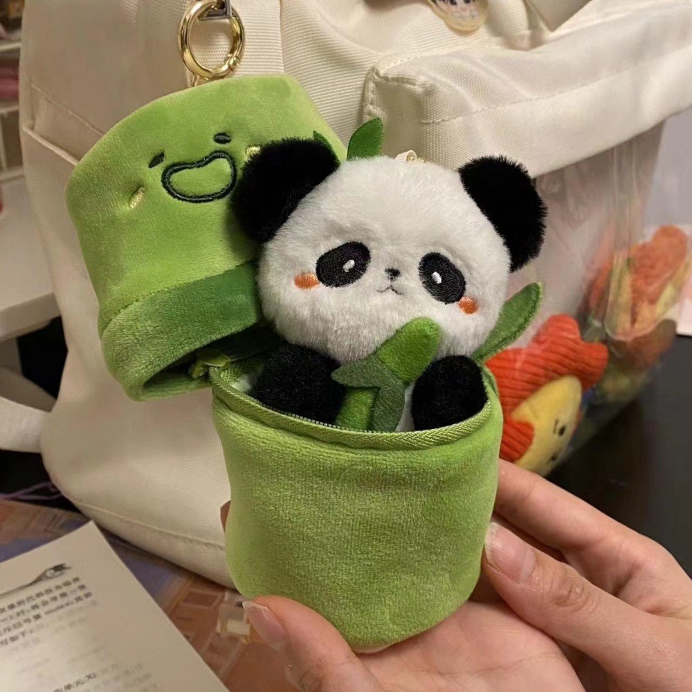 

Creative Storage Bag Keychain Cute Panda Doll Plush Keyrings Fruit Shape Stuffed Animal Keychain Kawaii Doll For Bag Pendant