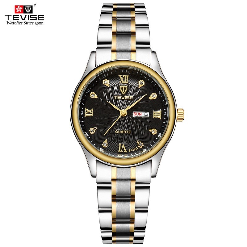 TEVISE Luxury Gold Women Watch Week Day Date Bracelet Watches Ladies Waterproof Fashion Quartz Steel