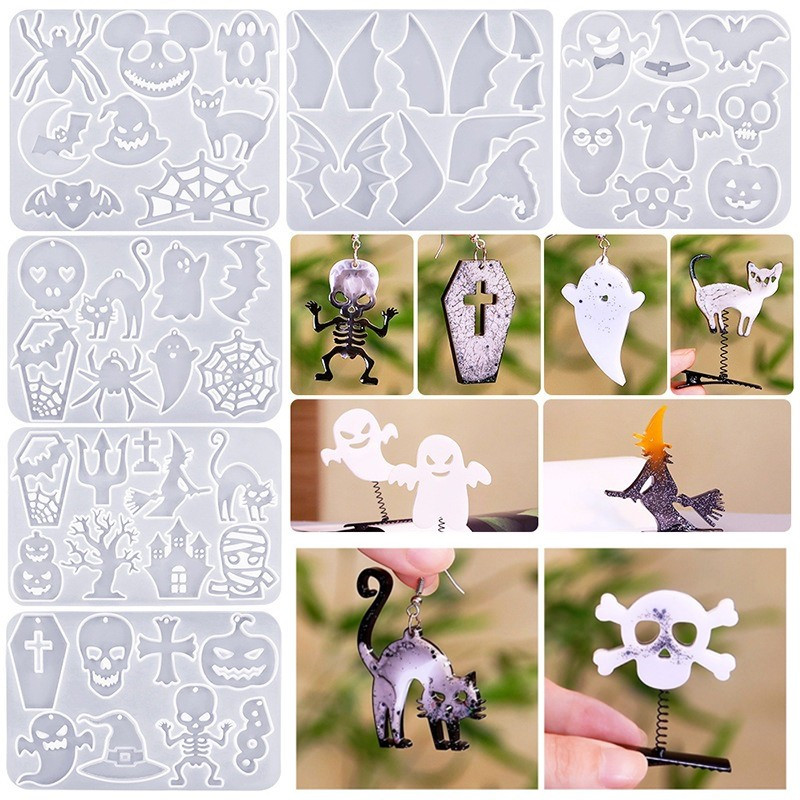 

SNASAN Halloween Earrings Pendant Silicone Mold Spider Web Ghost Pumpkin DIY Jewelry Making Tool Mould