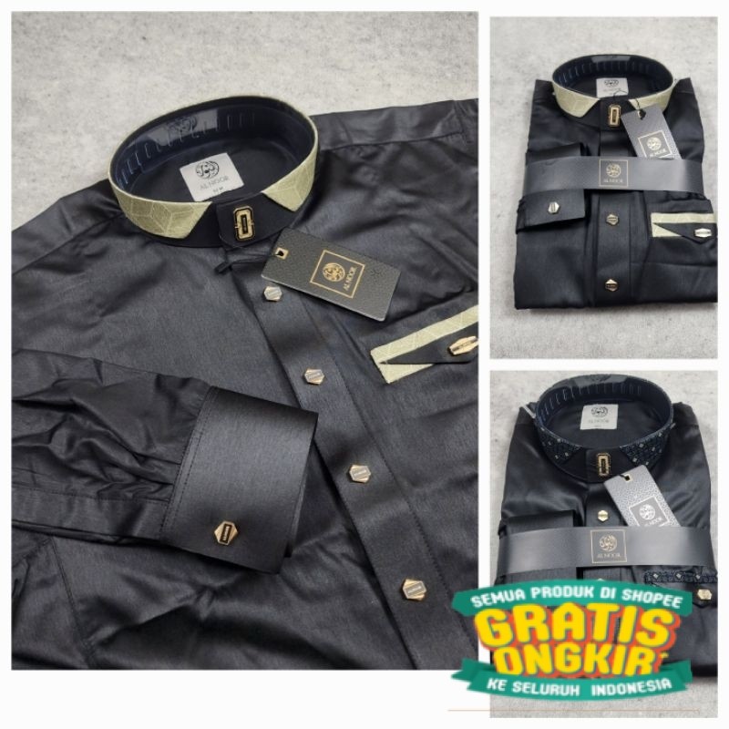 Gamis Jubah Al Noor Hitam Premium Manset Umair/ langsung proses COD