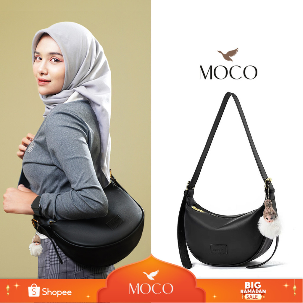 PROMO 【Nina Hobo Bag】MOCO Fashion Tas Selempang Wanita Crybaby Bag Charm Bulu Half Moon Sling Bag 22
