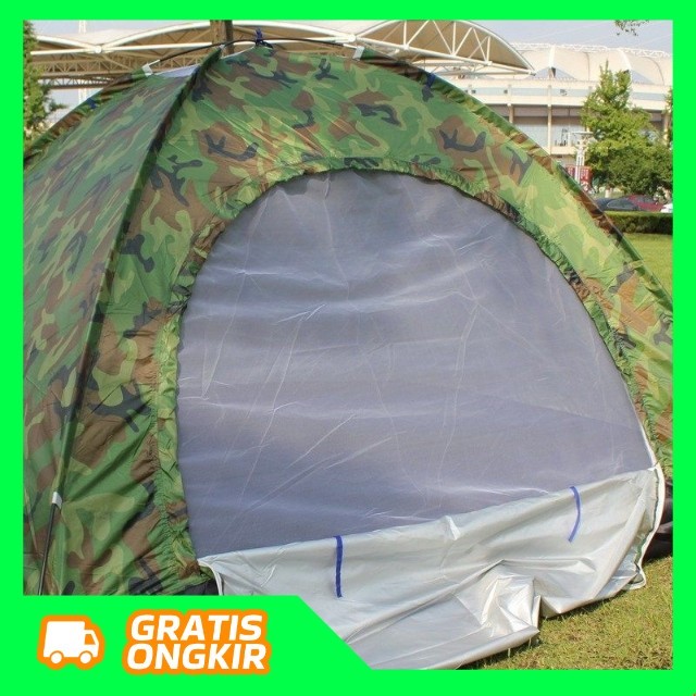 . ( COD ) TENDA CAMPING 200X200 DOME 4 0RANG INDOOR OUTDOOR CAMO HIJAU ARMY LORENG PARASUT WATERPROO