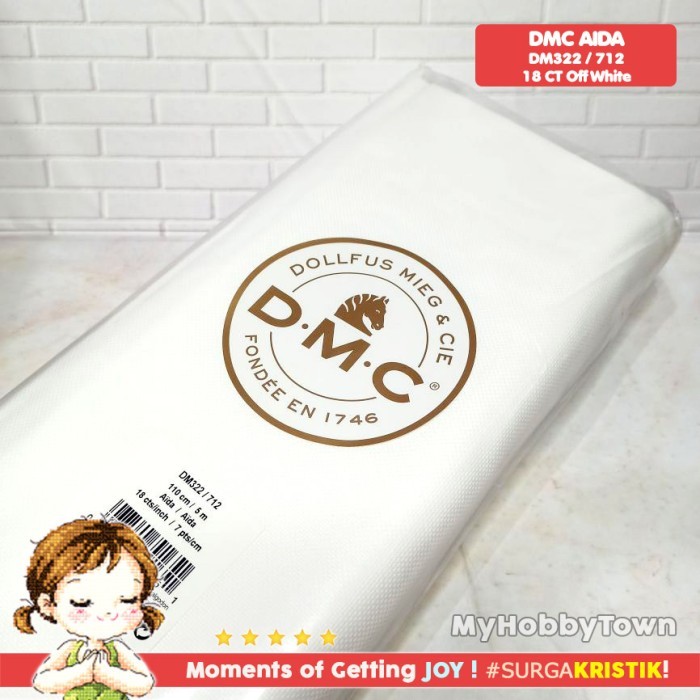 Kain Sulam Kristik Strimin Cross Stitch Aida DMC 18ct 712 DM322 Off White
