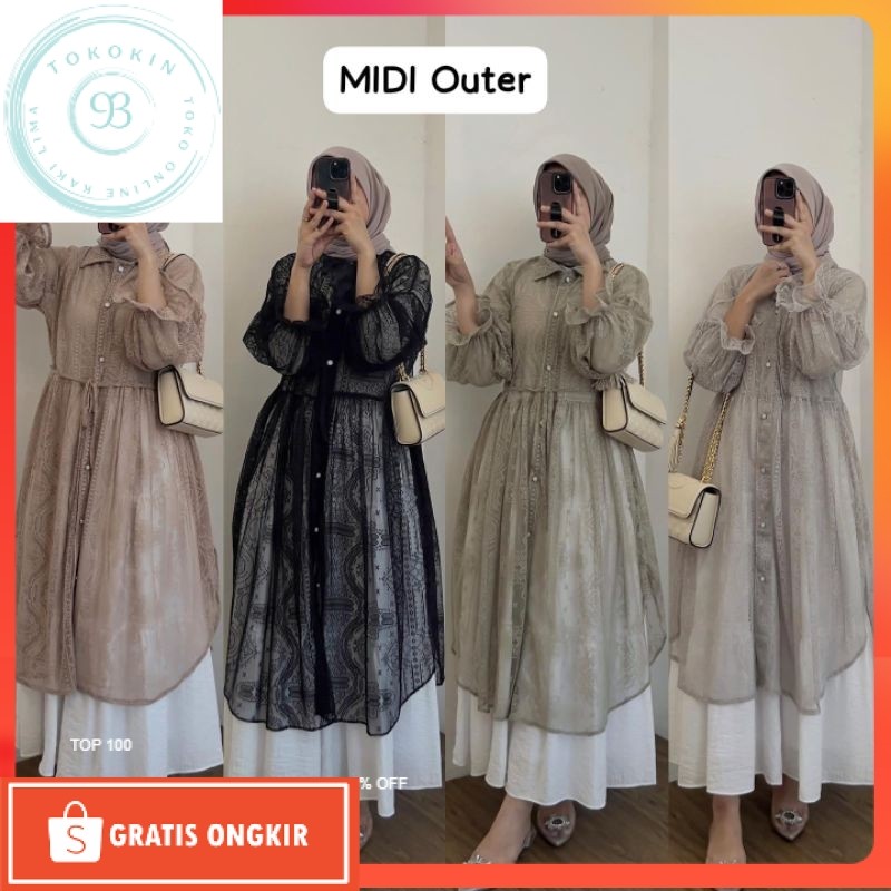 Outer Long Outer Cardigan  Brukat Renda Lace Malika Import Premium Murah