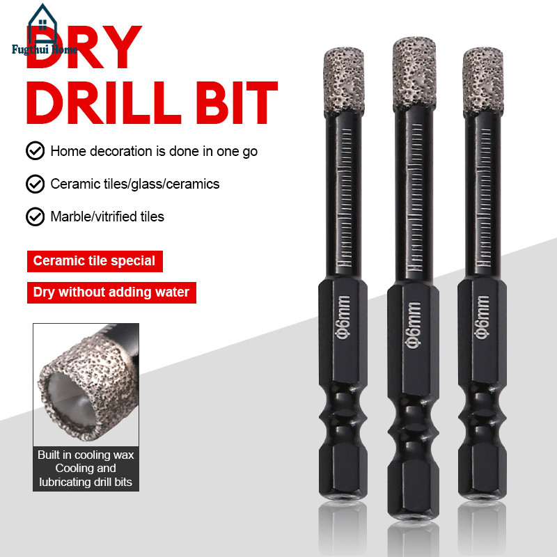 Mata Bor Ubin Keramik Kering Mata Bor Brazing Marmer Mata Bor Brazing Batang Heksagonal Alat Bor Fug