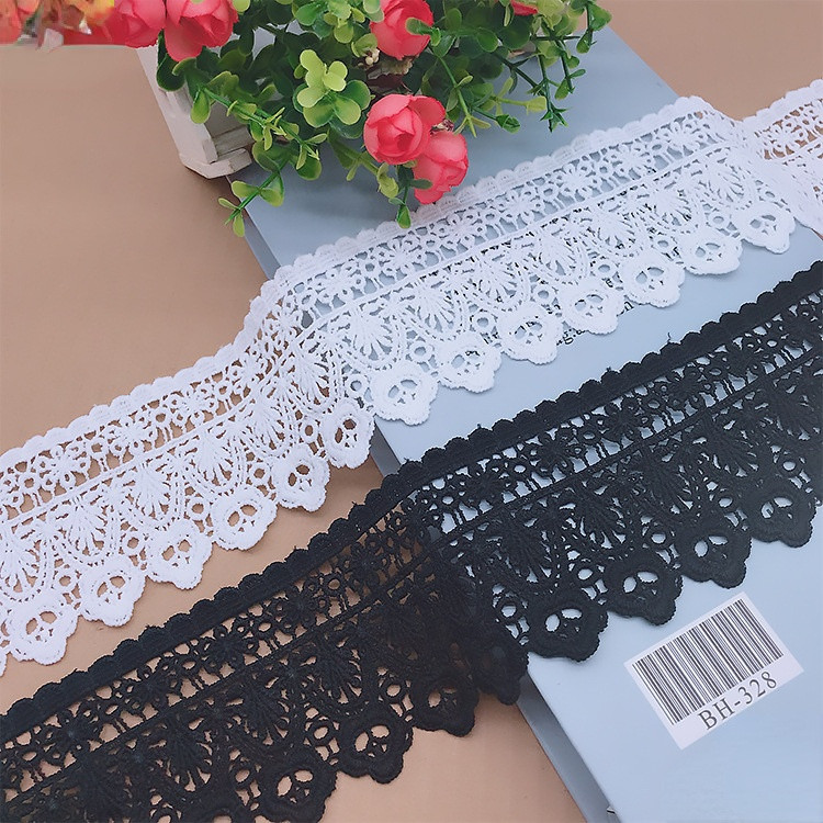 

1Meter Black White Hollow Out Floral Embroidered Lace Ribbon Home Handmade Crafts Lace Tape 7.5cm Wide DIY Apparel Sewing Fabric