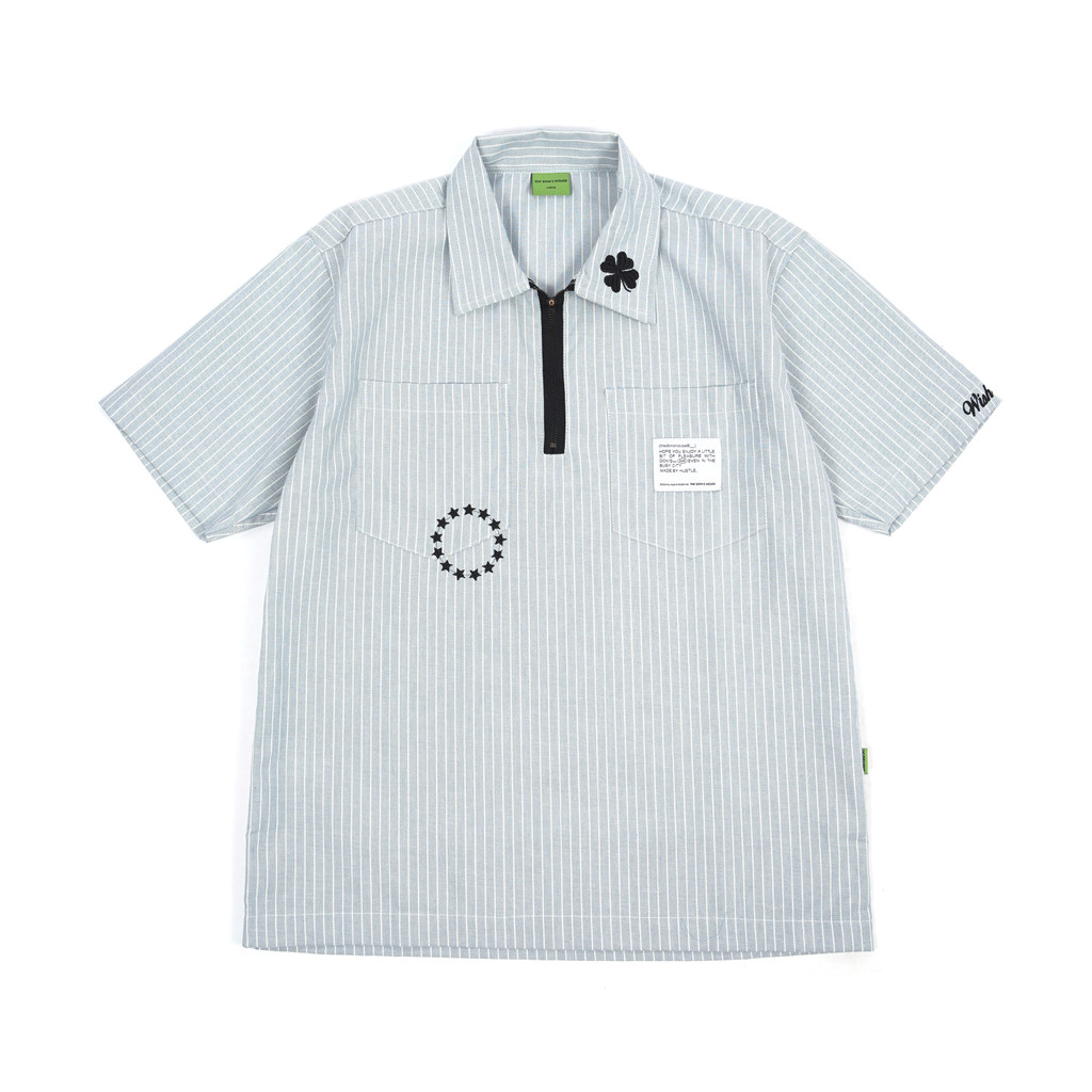 The Don's House CLEEVES - Kemeja Strip Lengan Pendek Motif Bordir Slimfit Pria Wanita