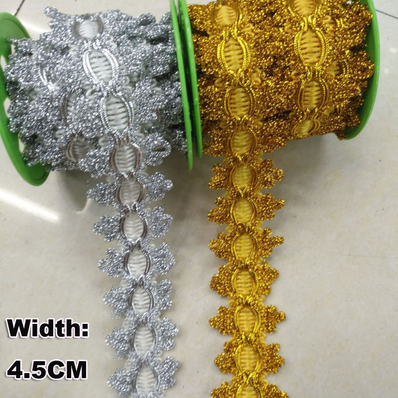 

5 Yards Gold Silver Braid Lace Trim Costume Party Decor Performance Stage Lace Ribbon For Craft DIY Sewing Apparel 4.5CM