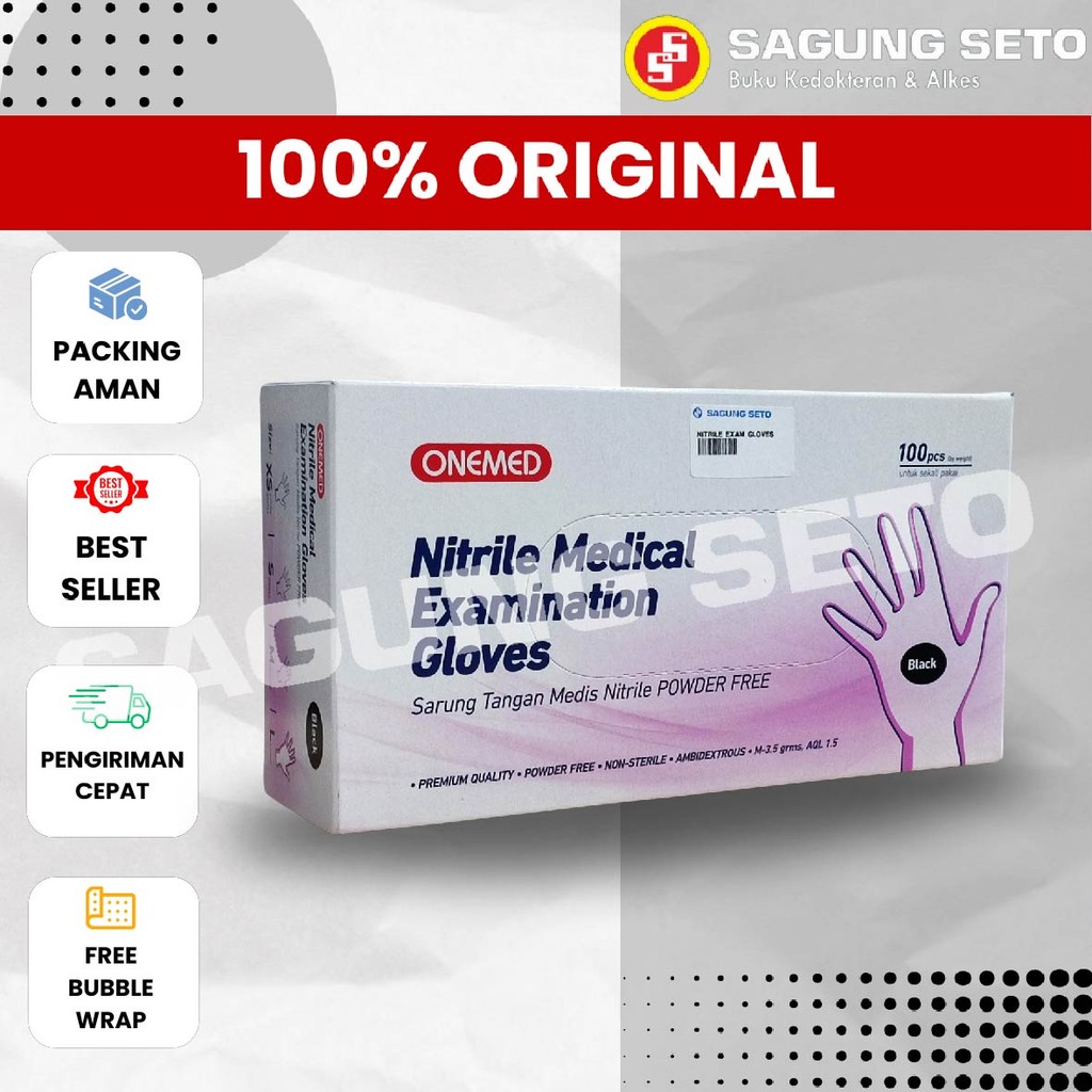 NITRILE EXAM GLOVES BLACK UKURAN M / SARUNG TANGAN MEDIS NITRILE ONEMED WARNA HITAM UKURAN (M) ISI 1