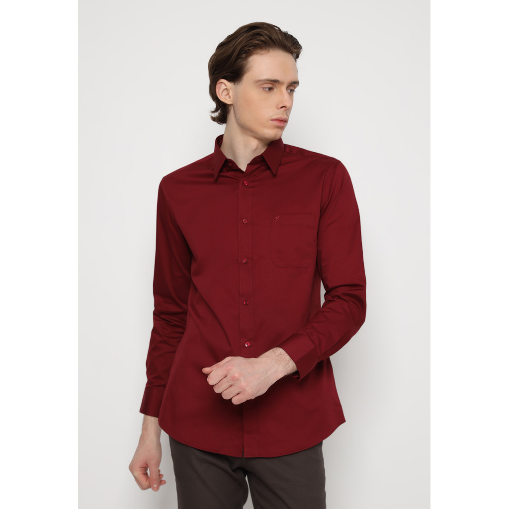 Jobb Geronimo Kemeja Pria Lengan Panjang Slim Fit Maroon