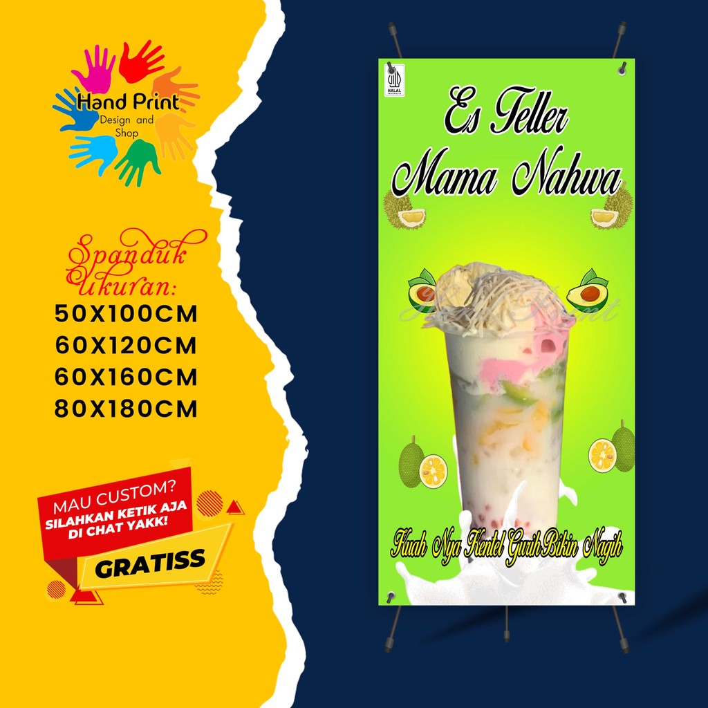 Cetak Spanduk Banner Es Teller Creamy HIjau Minuman MMT Spanduk Custom 60x160