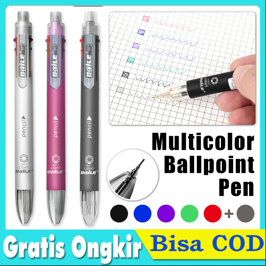 

Pulpen 6 in 1 Multifungsi - Bolpoin 5 Warna + Pensil Mekanik, Desain Transparan Anti Slip dengan Tombol Tekan Halus