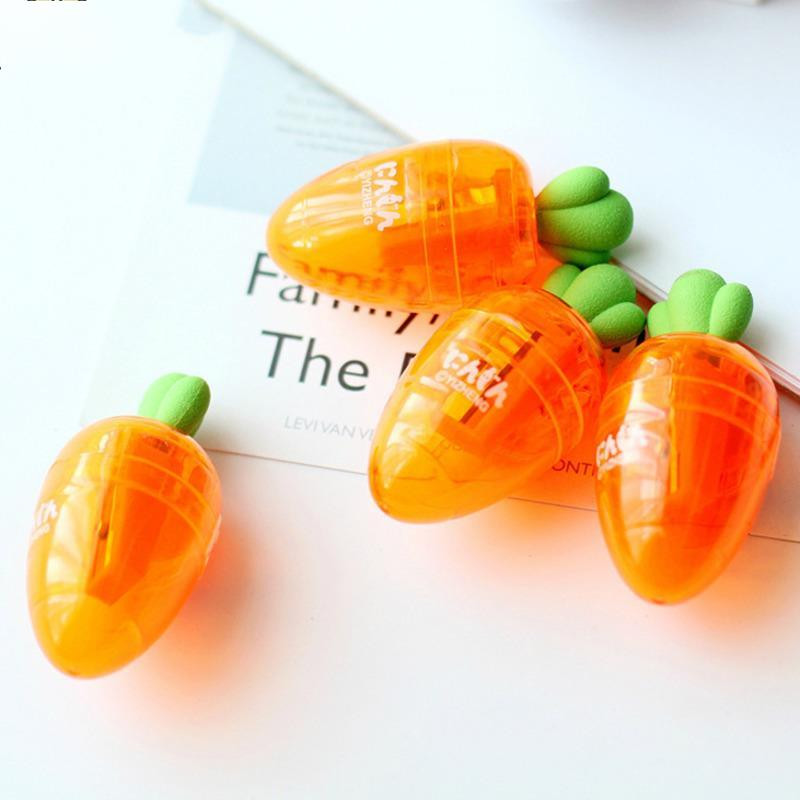 

1 Piece Cute Kawaii Carrot Pineapple Mechanical Pencil Sharpener With Eraser School Office Supply Student Stationery Gift Lovely