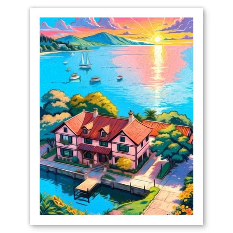 

language policy By Number Adults Landscape Seascape Acrylic Paints On Canvas Arts Crafts Modern Oil Art Decoration Home