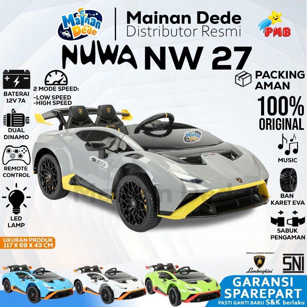 Mainan Mobil Aki Anak PMB NUWA NW27 NW-27 NW 27 BAN KARET Lamborghini Official Licensed