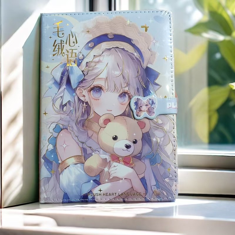 

Cute cartoon girl notebook soft leather color page notepad student magnetic buckle diary stationery supplies