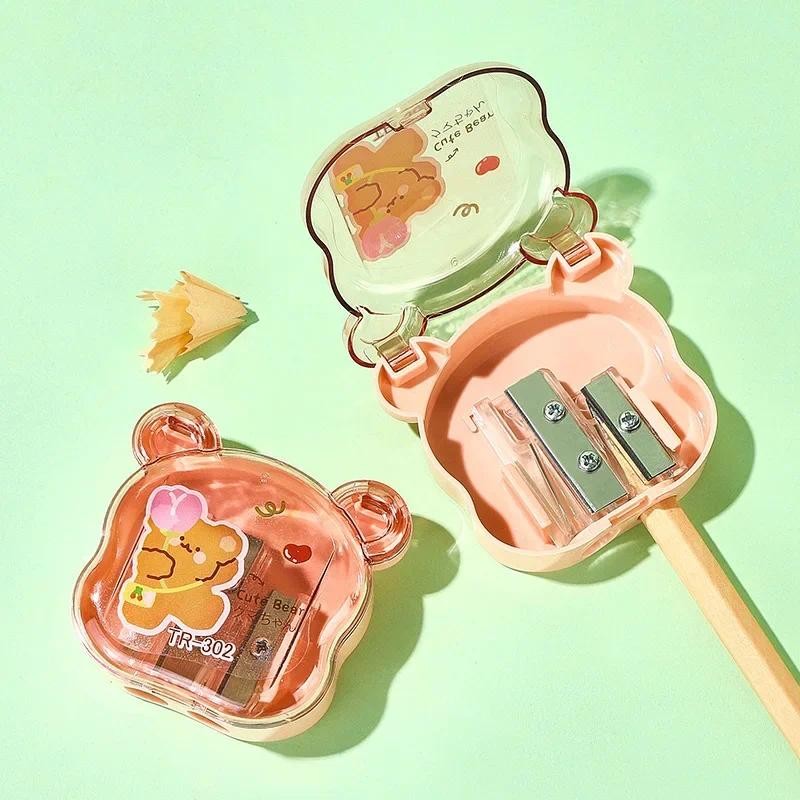 

1pcs Cute Little Bear Shaped Double Hole Pencil Sharpener Cartoon Manual Sharpener Student Stationery Gift