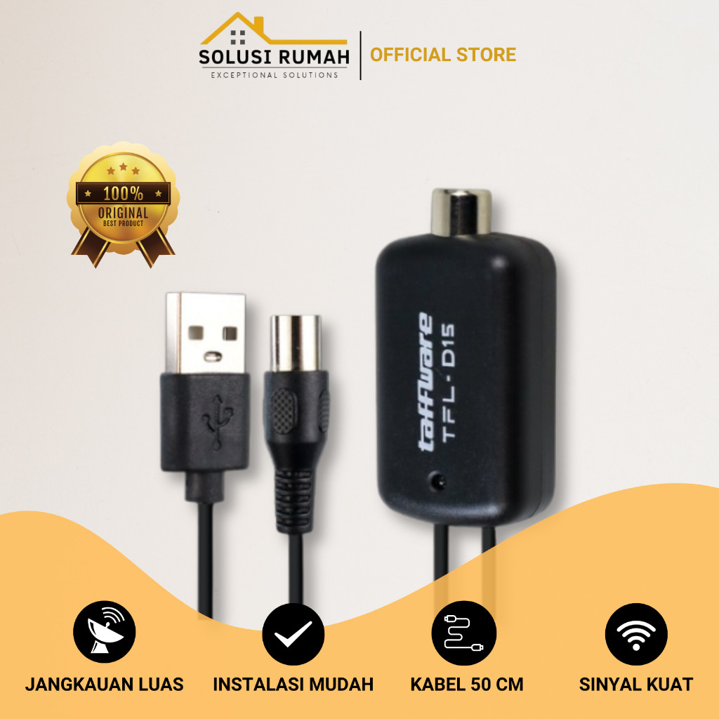 Booster Penguat Sinyal Antena TV Taffware TFL D15 Original Antena Digital HD Super Jernih Smart TV A