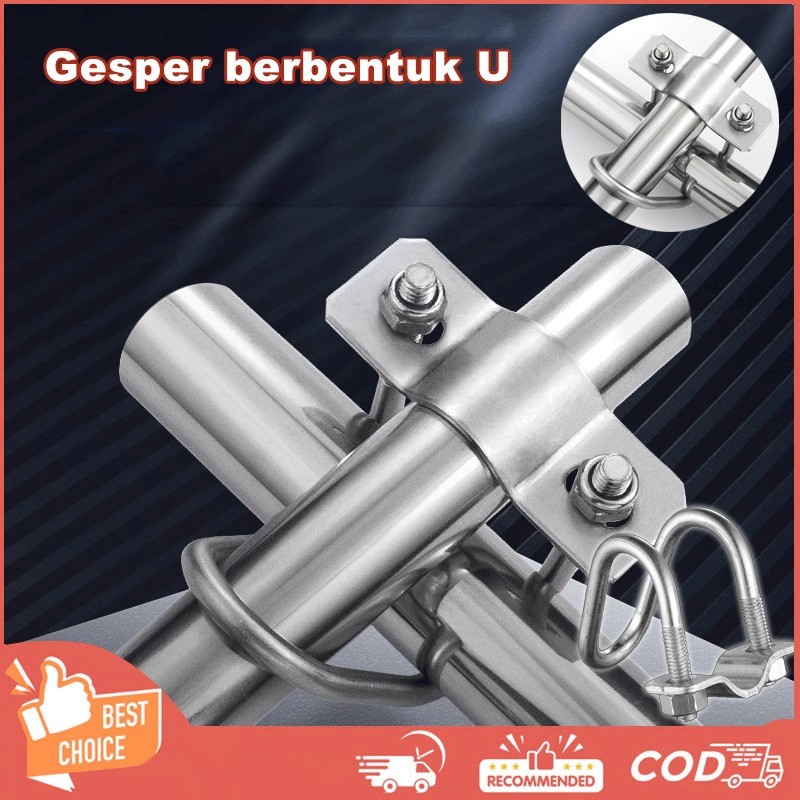M8 Double U-Shaped Cross Tube Clamp Klem Pipa Plat Besi Seng Clamp Double U-Shaped Cross Tube Clamp 