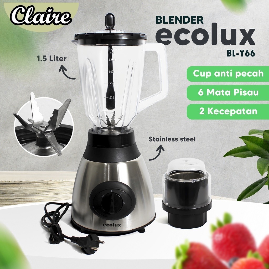 Blender ECOLUX BL - Y66 / 6 Mata Pisau / Dry Mill / GELAS ANTI PECAH  / 300 Watt UB1