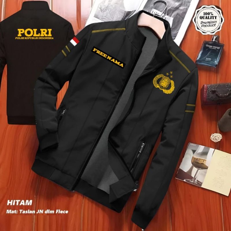 JAKET POLRI FREE CUSTOM LOGO NAMA WATERPROOF BOLAK BALIK SABLON TERBARU