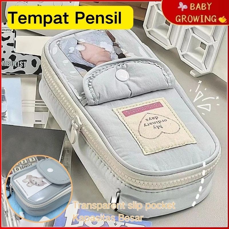 

Tempat Pensil Kapasitas Besar Retro Heart Zipper Transparent slip pocket Tempat Pencil Tas penyimpanan alat tulis siswa