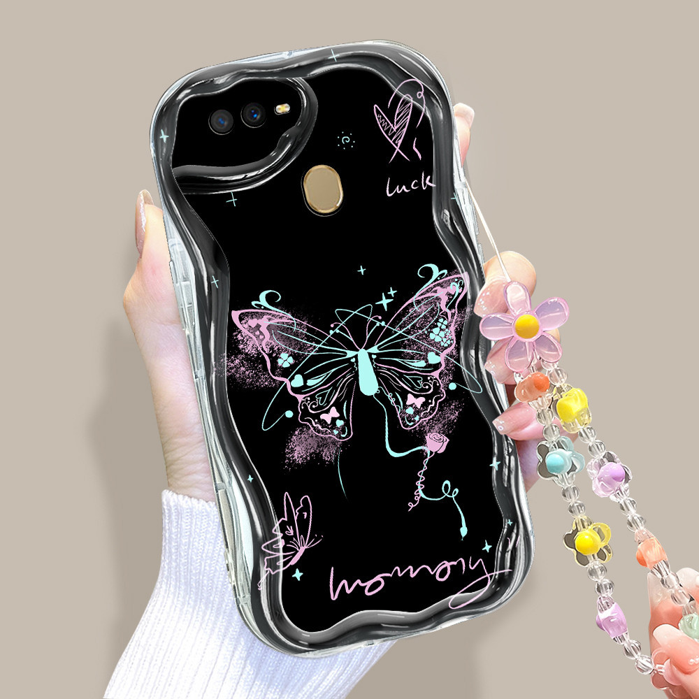 For OPPO A12 A7 A5S A12S Untuk Hp Casing Phone Case Softcase Kesing Sofcase Cassing Soft Butterfly B3 4004 Tali Gantungan Ppelindung Casing
