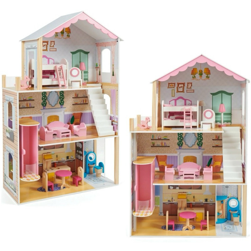 wooden big barbie doll house with furniture rumah boneka besar bahan kayu