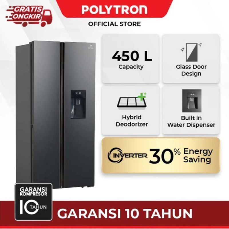 promo spesial Kulkas 2 Pintu Side By Side POLYTRON New Belleza Inverter 450 Liter PRS-480X