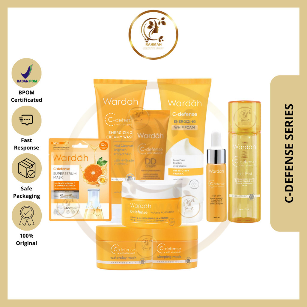 Wardah Paket C-Defense Series | Creamy Wash | Moisturizer | Face Mist | DD Cream | Clay Mask | Serum